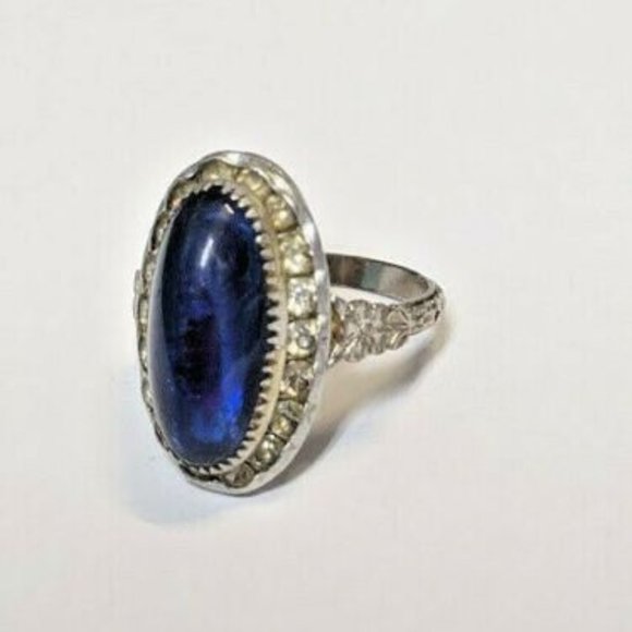 Vintage McGRATH HAMIN Blue Glass Edwardian Ring - Picture 1 of 5